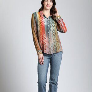 NWT APNY Multi- Color Waves & Rhombus Print Mix - Button Up With Roll Up Sleeve